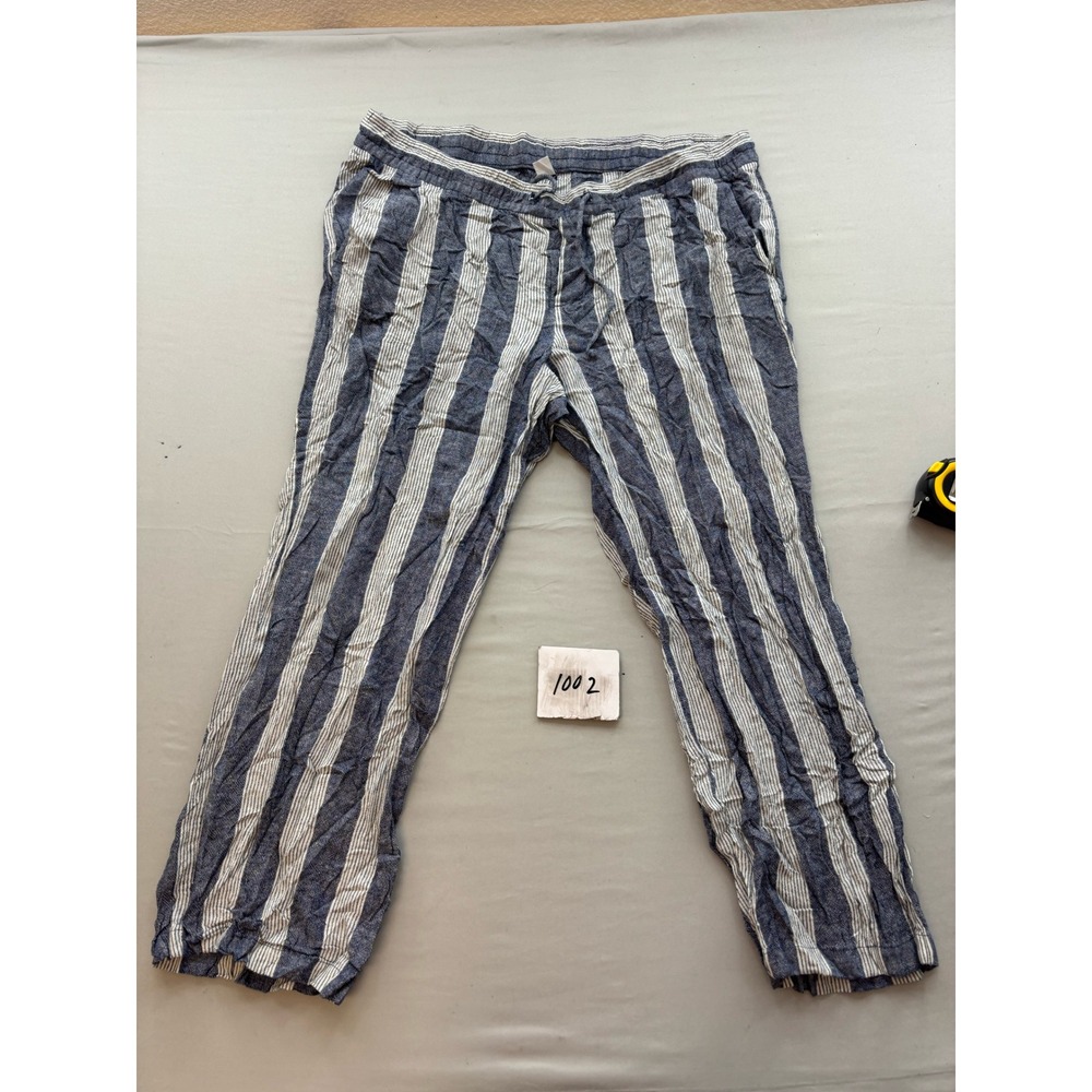 Old Navy Blue White Striped Linen Blend Drawstring Pants XL Relaxed Beach
